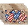 Artoid Mode Silver Beads Stars Patriotic 4th of July Placemats Set of 4, 12×18 Inch Memorial Day Table Mats for Party Kitchen Dining Decoration(Wood Heart)