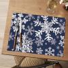 Artoid Mode Snowflakes Christmas Vinyl Placemats Set of 4, 12×18 Inch Wipeable Navy Blue Winter PVC Woven Table Mats for Party Kitchen Dining Decor(Blue)