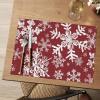 Artoid Mode Snowflakes Christmas Vinyl Placemats Set of 4, 12×18 Inch Wipeable Navy Blue Winter PVC Woven Table Mats for Party Kitchen Dining Decor(Red)