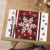 Artoid Mode Snowflakes Vinyl Christmas Placemats Set of 4, 12×18 Inch Wipeable Non-Slip PVC Place Mats for Party Kitchen Dining Decor(Red)