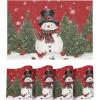 Artoid Mode Snowman Trees Christmas Floral Vinyl Placemats Set of 4, Wipeable Blue Winter PVC Woven Table Mats for Party Kitchen Dining Decor, 12×18 Inch(Red)
