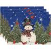 Artoid Mode Snowman Trees Snowflakes Christmas Round Placemats Set of 4, 14 Inch Black Winter Round Table Mats for Dining Decoration(Blue)