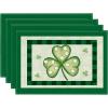 Artoid Mode St. Patrick’s Day Quotes Green Placemat for Dining Table, 12 x 18 Inch Lucky Clover Shamrock Holiday Rustic Washable Table Mat Set of 4(Green)