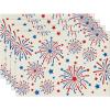 Artoid Mode Stars Fireworks 4th of July Round Placemats Set of 4,14 Inch Patriotic Memorial Day Table Mats for Party Kitchen Dining Decoration(Beige)