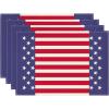 Artoid Mode Watercolor Stripes and Stars 4th of July Placemats Set of 4, 12 x 18 Inch Patriotic Memorial Day Seasonal Holiday Table Mats for Dining Table Decoration(Blue/Red)