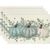 Artoid Mode Wood Pumpkins Fall Round Placemats Set of 4,14 Inch Seasonal Round Place Mats for Party Dining Decoration(Beige/Blue)