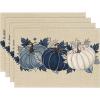 Artoid Mode Wood Pumpkins Fall Round Placemats Set of 4,14 Inch Seasonal Round Place Mats for Party Dining Decoration(Navy Blue)
