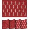 Artoid Mode Xmas Tree Christmas Vinyl Placemats Set of 4, 12×18 Inch Wipeable Winter PVC Woven Table Mats for Party Kitchen Dining Decor(Red)