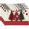 Artoid Mode Xmas Trees Ornament Snowflake Merry Christmas Round Placemats Set of 4, 14 Inch Winter Round Table Mats for Dining Decoration(Beige/Red)
