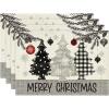 Artoid Mode Xmas Trees Ornament Snowflake Merry Christmas Round Placemats Set of 4, 14 Inch Winter Round Table Mats for Dining Decoration(Gray)