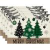 Artoid Mode Xmas Trees Ornament Snowflake Merry Christmas Round Placemats Set of 4, 14 Inch Winter Round Table Mats for Dining Decoration(Green)