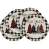 Artoid Mode Xmas Trees Vinyl Christmas Round Placemats Set of 4, 15 Inch Wipeable Winter PVC Woven Table Mats for Party Kitchen Dining Decor, Black