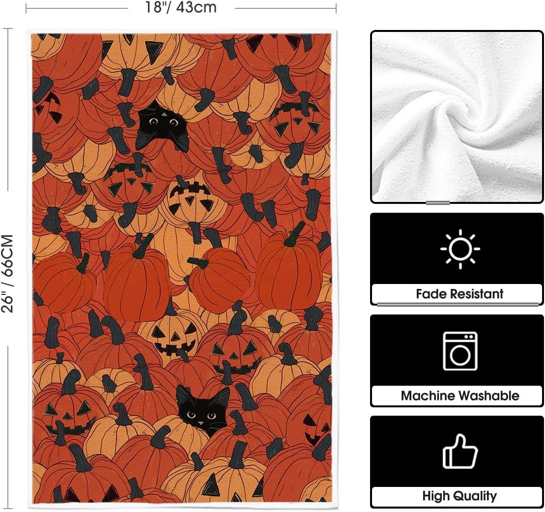 imageArtoid Mode Black Cat Pumpkin Halloween Kitchen Towels Dish Towels 18x26 Inch Farmhouse Bats JackOLantern Decoration Hand Towels Set of 2