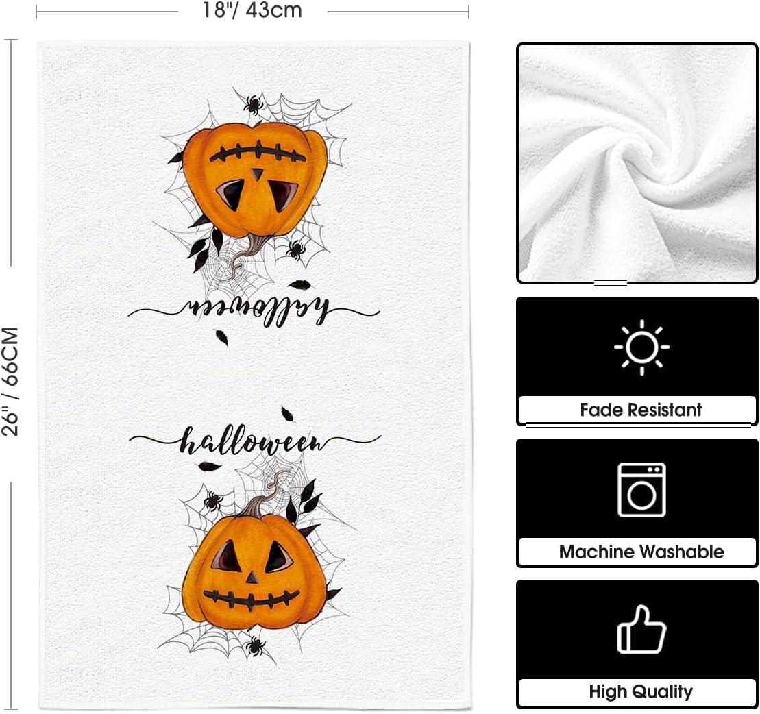 imageArtoid Mode Black Pumpkin Halloween Kitchen Towels Dish Towels 18x26 Inch Spider Web JackOLantern Decoration Hand Towels Set of 2Beige