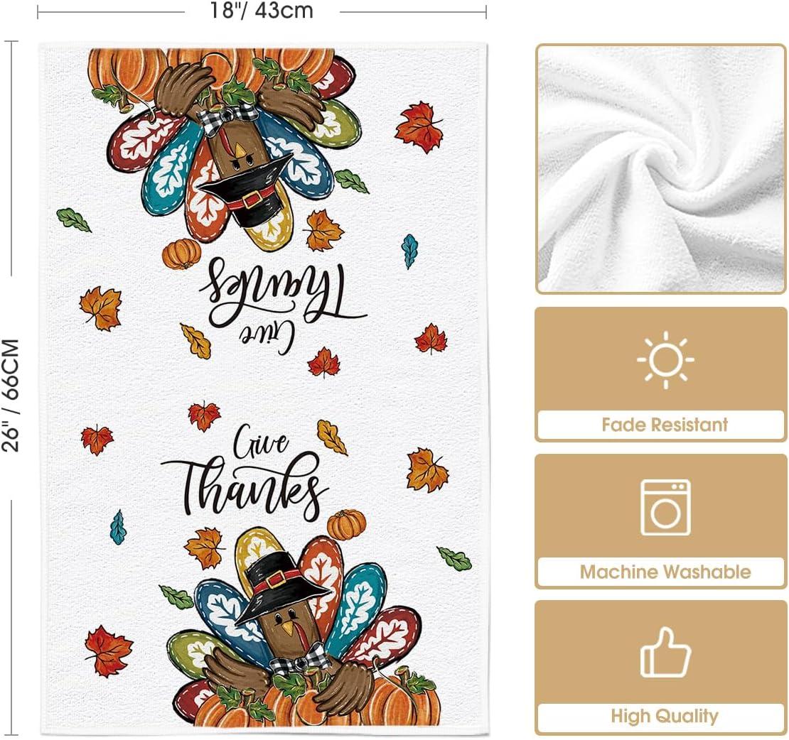 imageArtoid Mode Blessed Grateful Pumpkin Turkey Thanksgiving Kitchen Towels Dish Towels 18x26 Inch Farmhouse Holiday Decoration Cleaning Set of 2