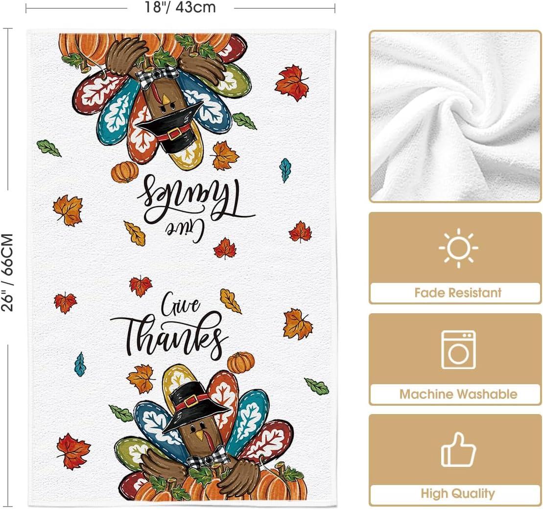 imageArtoid Mode Grateful Corn Pumpkin Turkey Thanksgiving Kitchen Towels Dish Towels 18x26 Inch Farmhouse Holiday Thankful Decoration Cleaning Set of 4