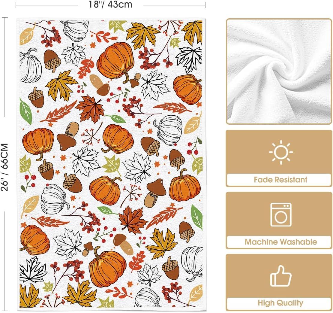 imageArtoid Mode Leaves Pumpkin Pinecone Thanksgiving Kitchen Towels Dish Towels 18x26 Inch Farmhouse Holiday Decoration Cleaning Set of 2