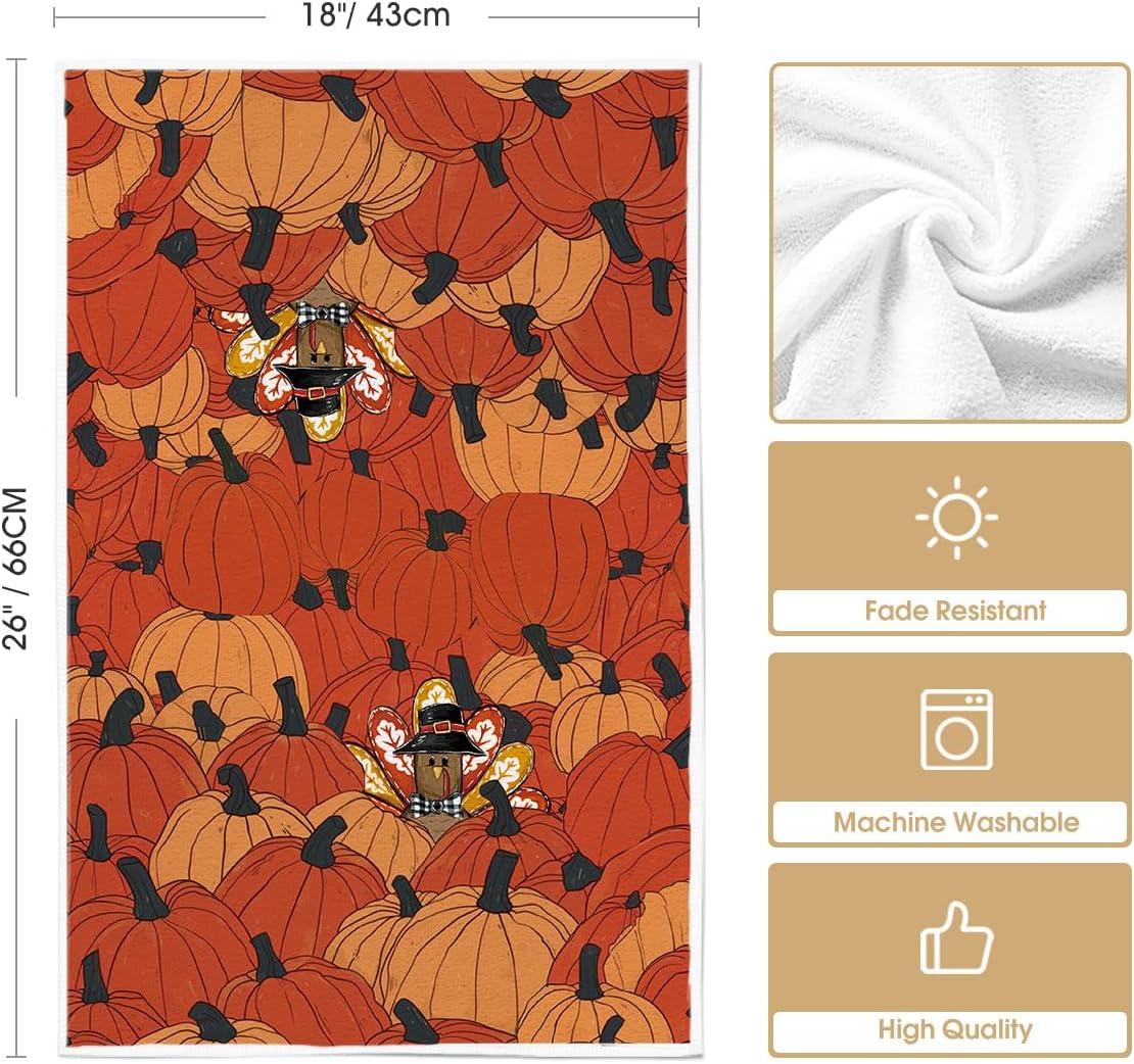 imageArtoid Mode Orange Pumpkin Turkey Thanksgiving Kitchen Towels Dish Towels 18x26 Inch Farmhouse Holiday Decoration Cleaning Set of 2