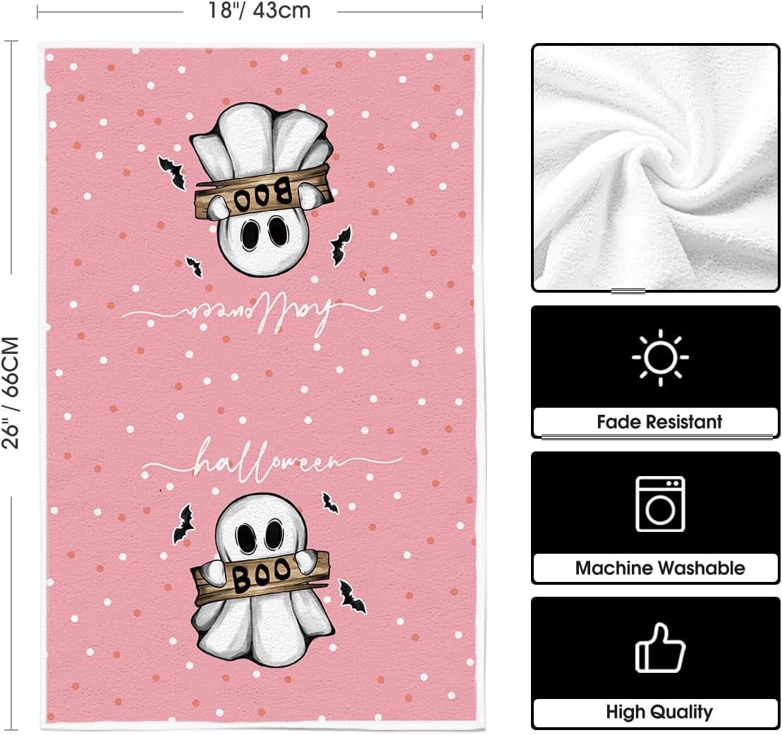 imageArtoid Mode Pink Cat Pumpkin Ghost Halloween Kitchen Towels Dish Towels 18x26 Inch Bats JackOLantern Decoration Hand Towels Set of 2Pink