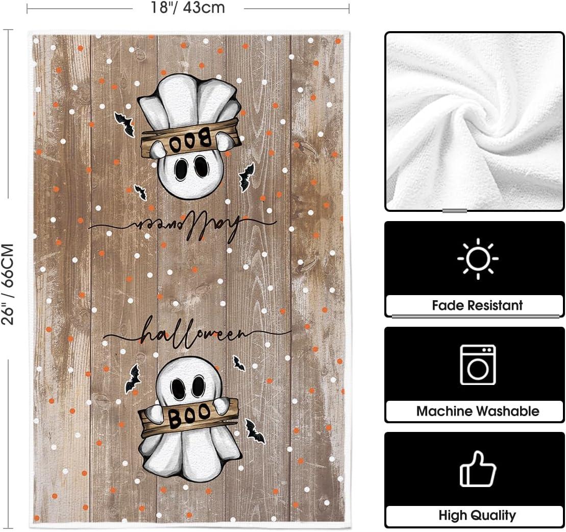 imageArtoid Mode Pink Cat Pumpkin Ghost Halloween Kitchen Towels Dish Towels 18x26 Inch Bats JackOLantern Decoration Hand Towels Set of 2Wood