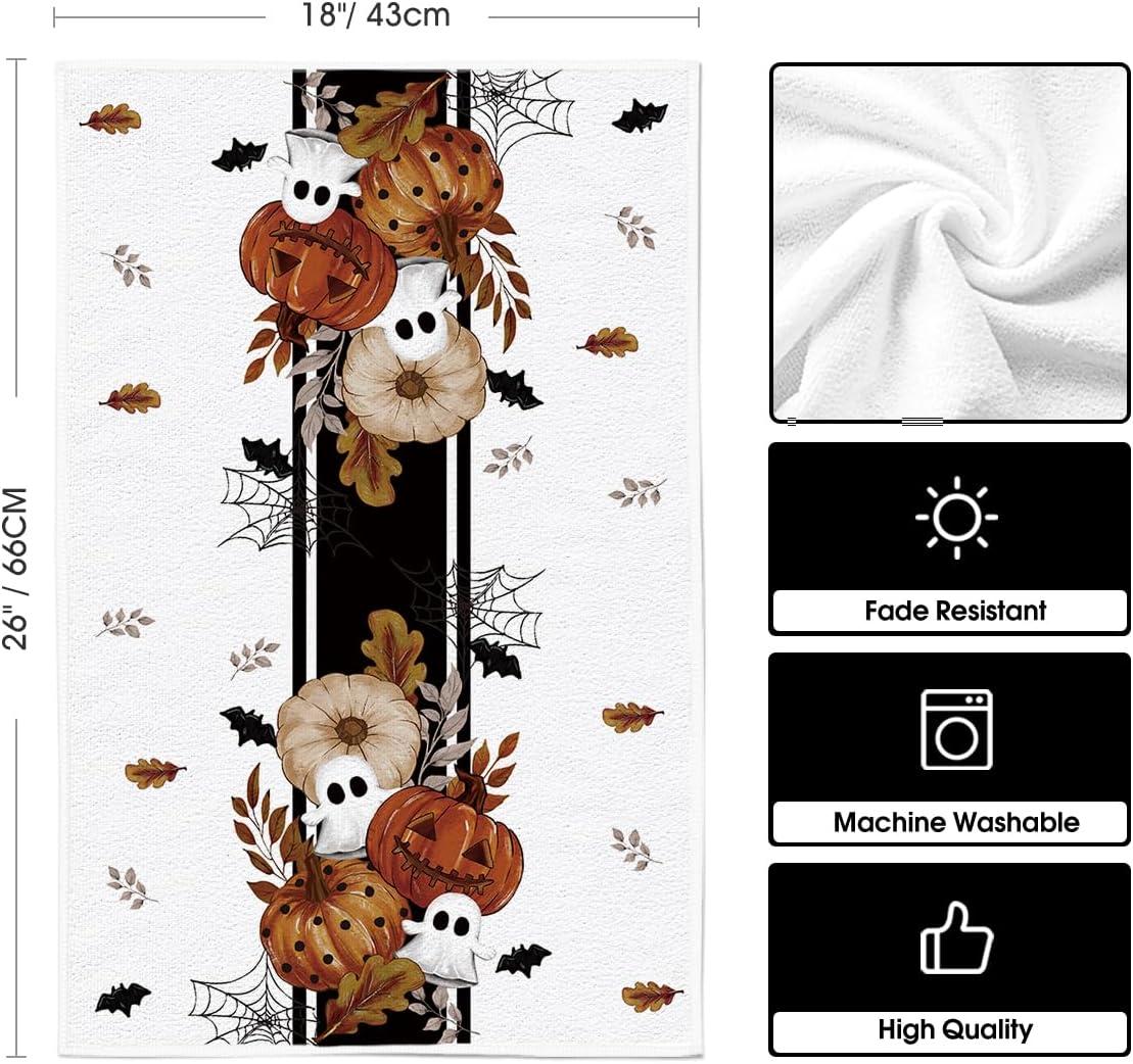 imageArtoid Mode Pink Ghost Polka Dot Pumpkin Happy Halloween Kitchen Towels Dish Towels 18x26 Inch Farmhouse Bat Flower Decoration Hand Towels Set of 4Black