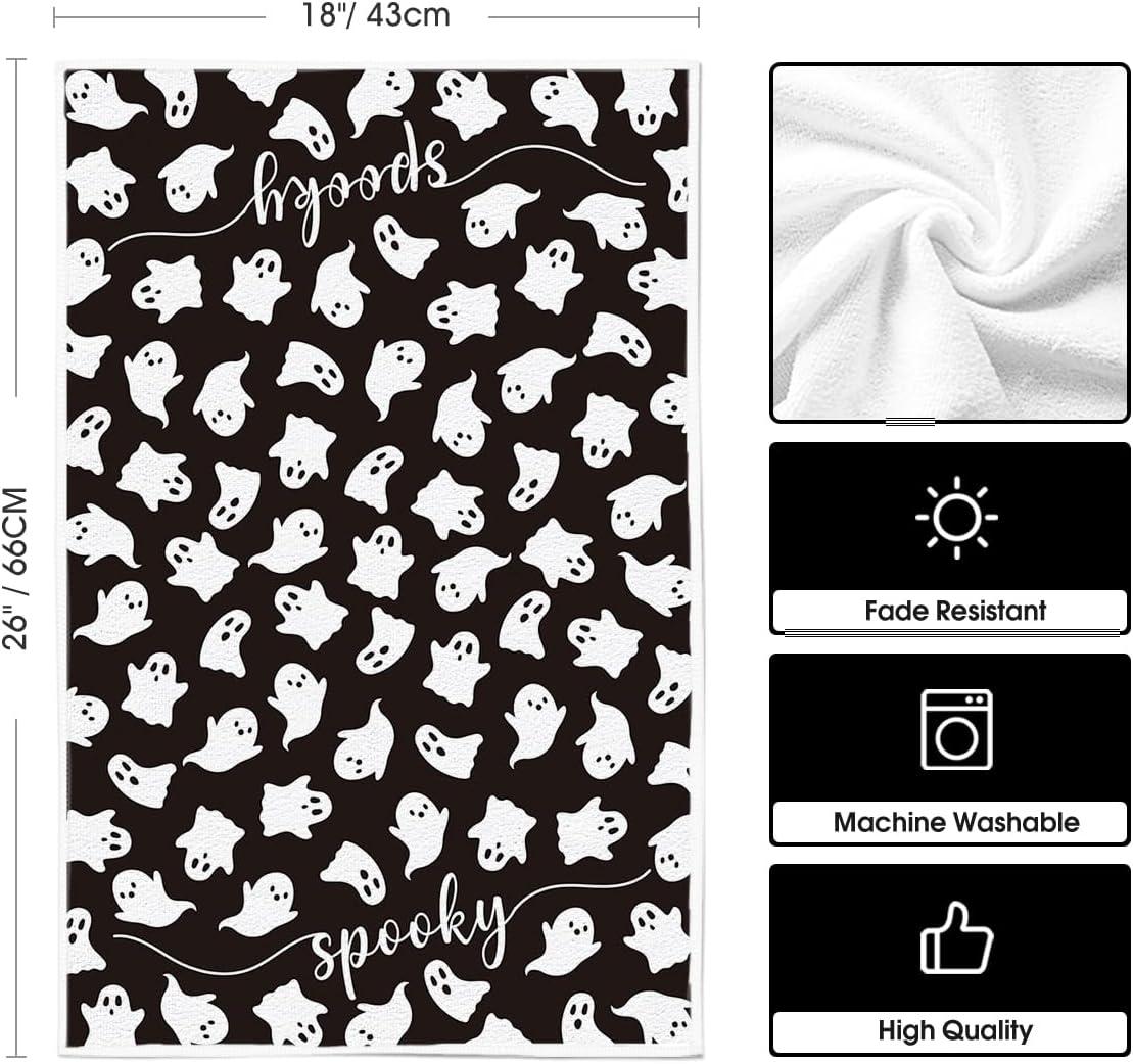 imageArtoid Mode Pink Ghost Spooky Halloween Kitchen Towels Dish Towels 18x26 Inch Boo Decoration Hand Towels Set of 2Black