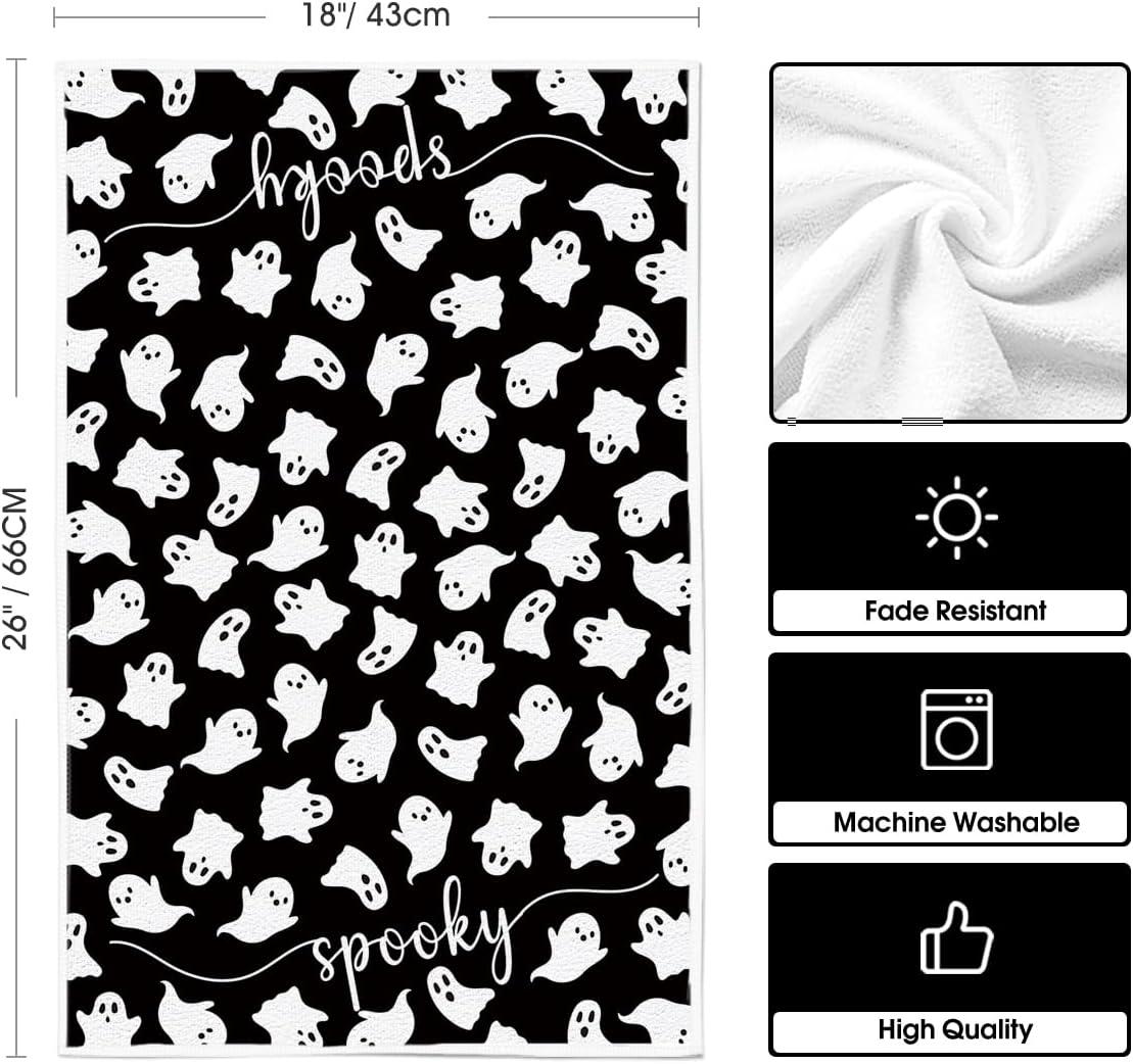 imageArtoid Mode Pink Ghost Spooky Happy Halloween Kitchen Towels Dish Towels 18x26 Inch Farmhouse Bat Boo Decoration Hand Towels Set of 4Black