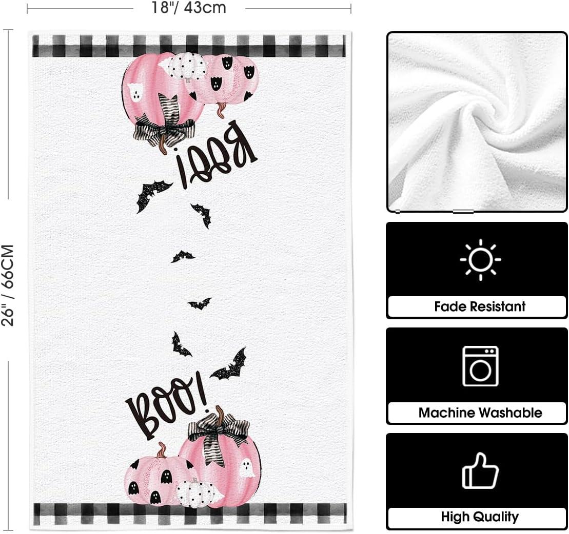imageArtoid Mode Pink Pumpkins Ghost Boo Happy Halloween Kitchen Towels Dish Towels 18x26 Inch Trick Or Treat Decoration Hand Towels Set of 4Pink