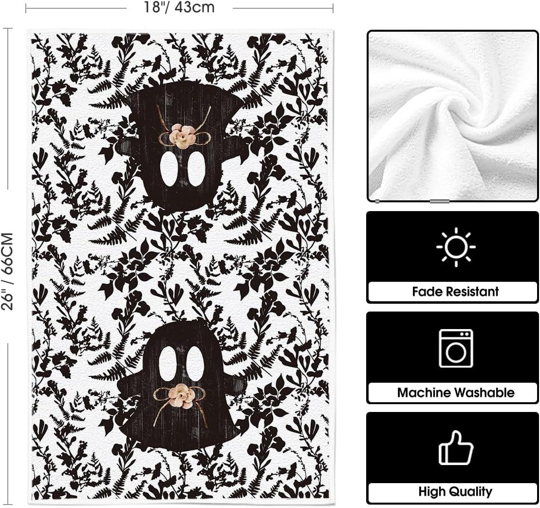 imageArtoid Mode Polka Dot Black Ghost Pumpkin Halloween Kitchen Towels Dish Towels 18x26 Inch Farmhouse Flower Decoration Hand Towels Set of 4