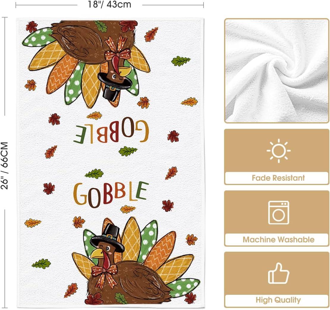 imageArtoid Mode Pumpkin Gobble Turkey Thanksgiving Kitchen Towels Dish Towels 18x26 Inch Farmhouse Holiday Thankful Decoration Cleaning Set of 4