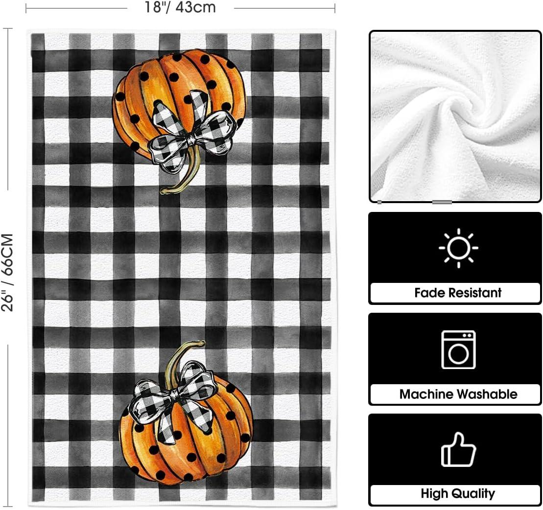 imageArtoid Mode Pumpkins Ghost Boo Truck Happy Halloween Kitchen Towels Dish Towels 18x26 Inch Buffalo Plaid Decoration Hand Towels Set of 4