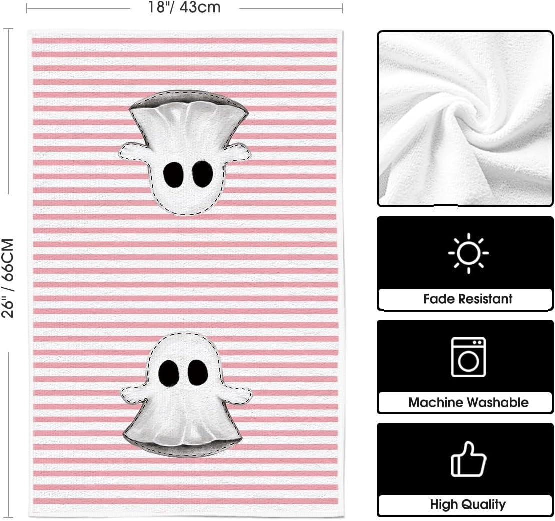 imageArtoid Mode Stripes Ghost Boo Halloween Kitchen Towels Dish Towels 18x26 Inch Spider Web Decoration Hand Towels Set of 2Pink