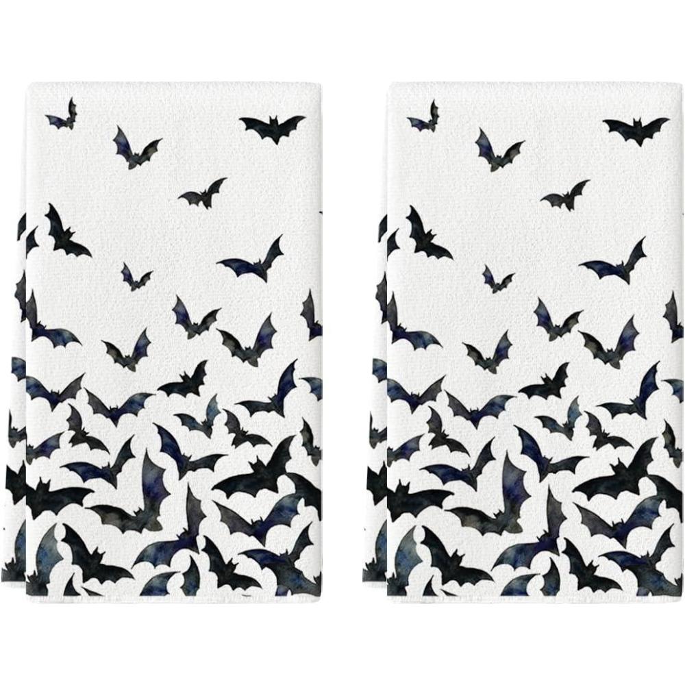 imageArtoid Mode Black Bats Halloween Kitchen Towels Dish Towels 18x26 Inch Farmhouse Spooky Decoration Hand Towels Set of 2Beige