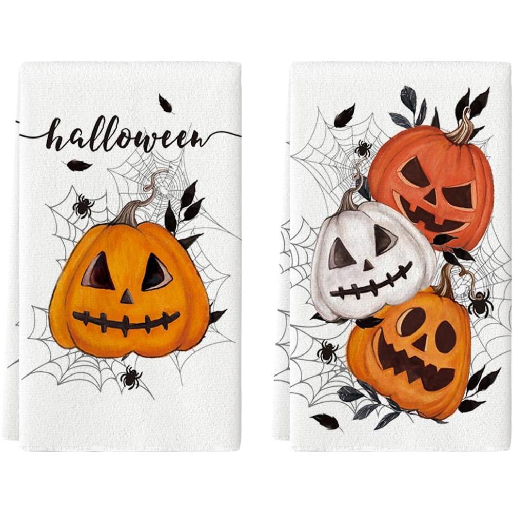 imageArtoid Mode Black Pumpkin Halloween Kitchen Towels Dish Towels 18x26 Inch Spider Web JackOLantern Decoration Hand Towels Set of 2Beige