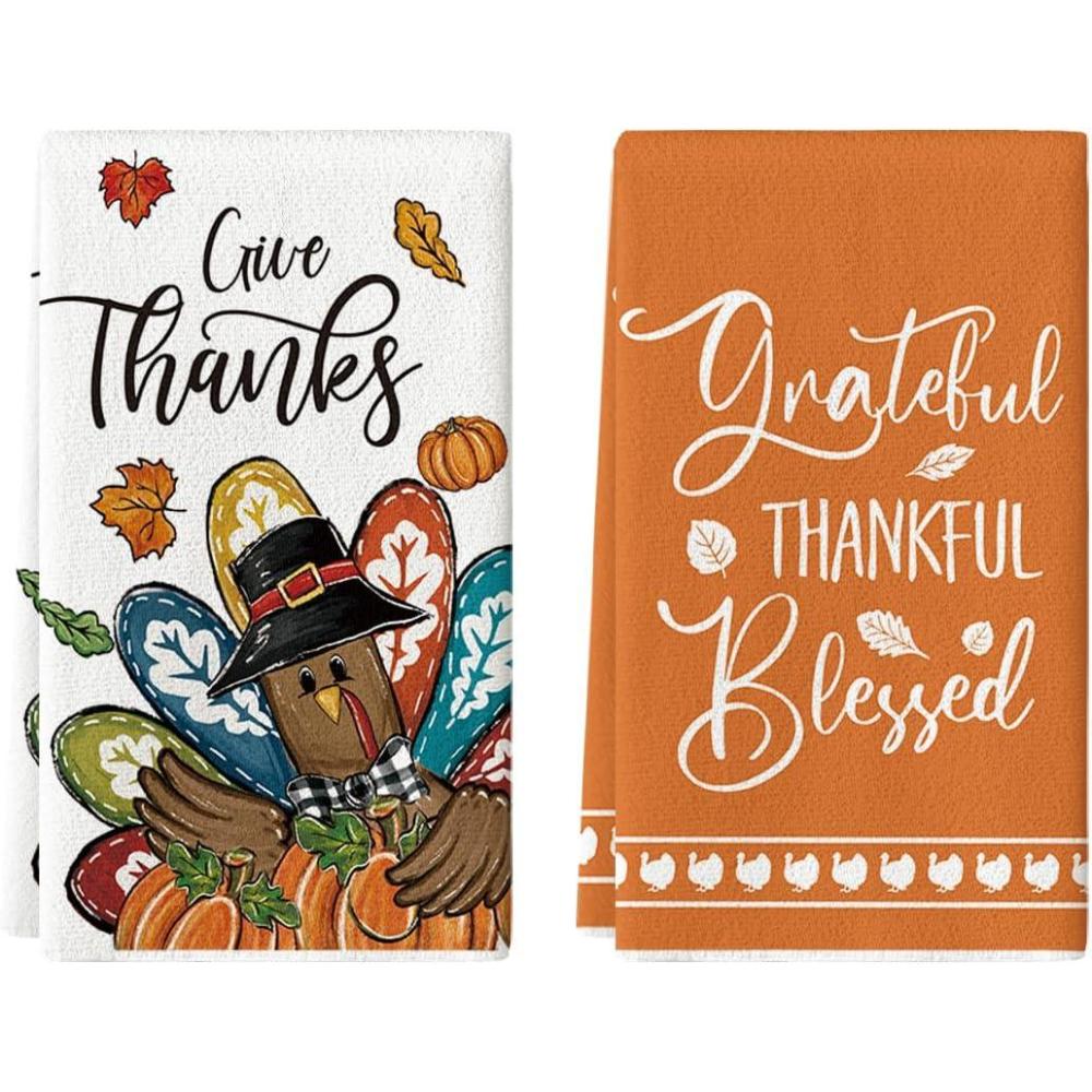 imageArtoid Mode Blessed Grateful Pumpkin Turkey Thanksgiving Kitchen Towels Dish Towels 18x26 Inch Farmhouse Holiday Decoration Cleaning Set of 2
