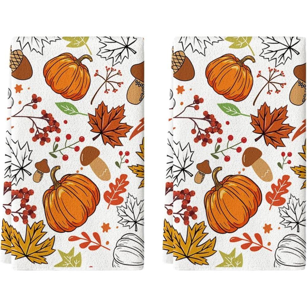 imageArtoid Mode Leaves Pumpkin Pinecone Thanksgiving Kitchen Towels Dish Towels 18x26 Inch Farmhouse Holiday Decoration Cleaning Set of 2
