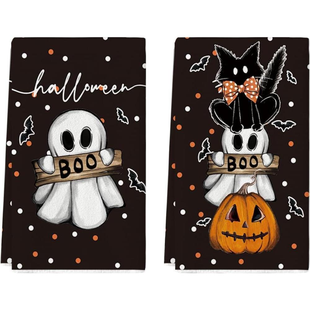 imageArtoid Mode Pink Cat Pumpkin Ghost Halloween Kitchen Towels Dish Towels 18x26 Inch Bats JackOLantern Decoration Hand Towels Set of 2Black