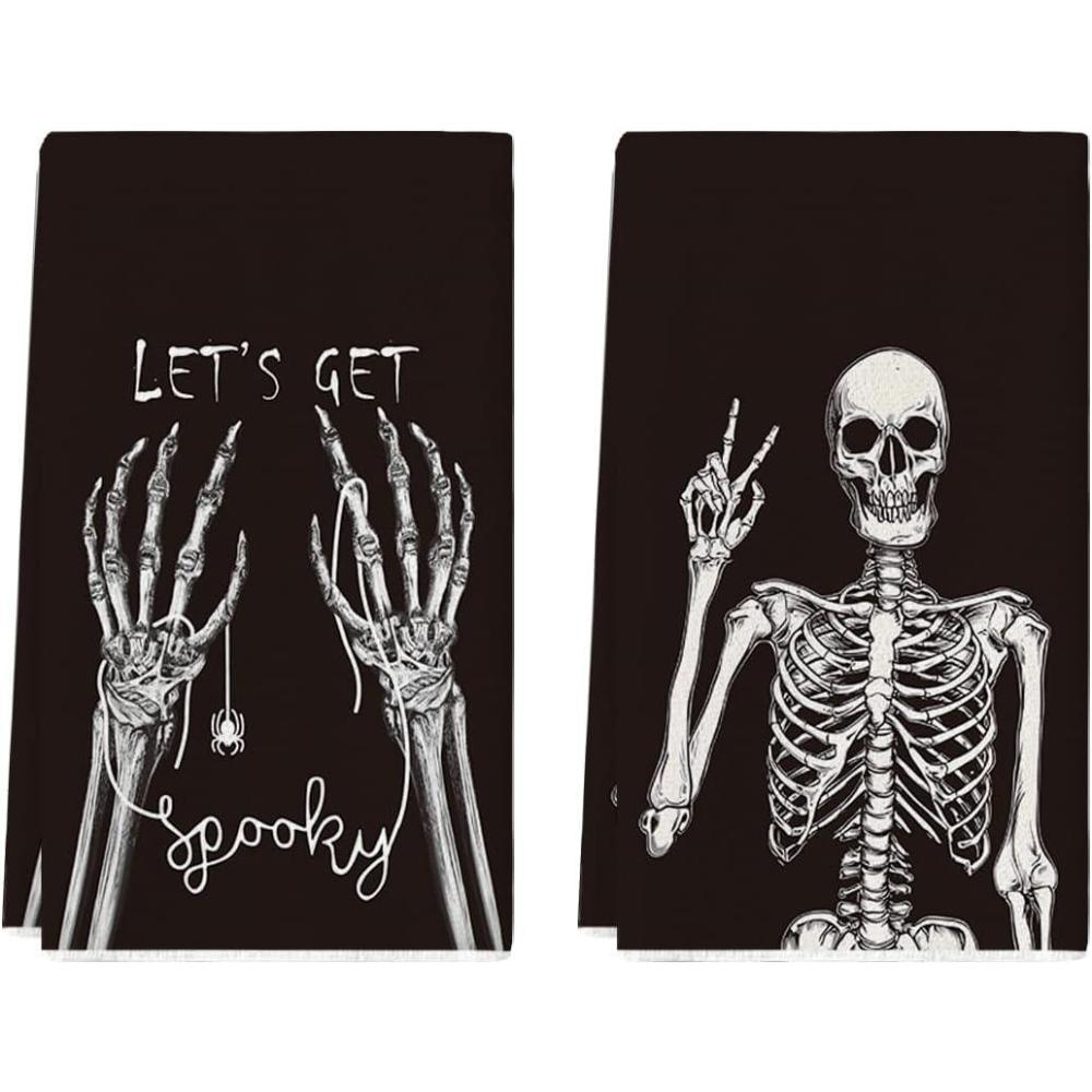 imageArtoid Mode Skeleton Hand Spooky Halloween Kitchen Towels Dish Towels 18x26 Inch Bones Lets Get Decoration Hand Towels Set of 2