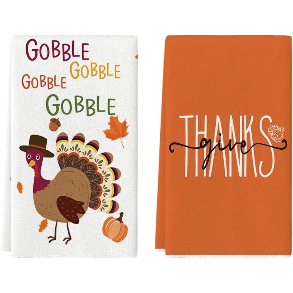 imageArtoid Mode Turkey Gobble Thanksgiving Kitchen Towels Dish Towels 18x26 Inch Fall Pumpkin Decoration Hand Towels Set of 2