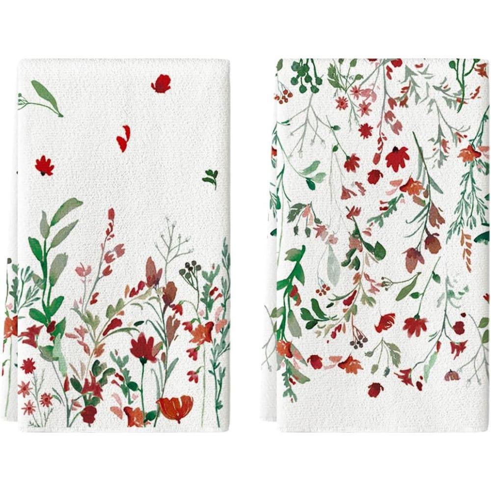 imageArtoid Mode Wildflower Floral Halloween Kitchen Towels Dish Towels 18x26 Inch Farmhouse Leaves Decoration Hand Towels Set of 2GreenRed