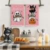 Artoid Mode Pink Cat Pumpkin Ghost Halloween Kitchen Towels Dish Towels, 18×26 Inch Bats Jack-O’-Lantern Decoration Hand Towels Set of 2(Pink)