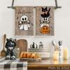 Artoid Mode Pink Cat Pumpkin Ghost Halloween Kitchen Towels Dish Towels, 18×26 Inch Bats Jack-O’-Lantern Decoration Hand Towels Set of 2(Wood)