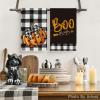Artoid Mode Pumpkins Ghost Boo Truck Happy Halloween Kitchen Towels Dish Towels, 18×26 Inch Buffalo Plaid Decoration Hand Towels Set of 4