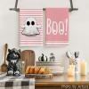 Artoid Mode Stripes Ghost Boo Halloween Kitchen Towels Dish Towels, 18×26 Inch Spider Web Decoration Hand Towels Set of 2(Pink)
