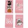 Artoid Mode Black Cat Boo Ghost Halloween Kitchen Towels Dish Towels, 18×26 Inch Farmhouse Bat Jack-O’-Lantern Decoration Hand Towels Set of 4(Pink)