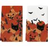 Artoid Mode Black Cat Pumpkin Halloween Kitchen Towels Dish Towels, 18×26 Inch Farmhouse Bats Jack-O’-Lantern Decoration Hand Towels Set of 2