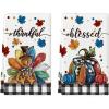 Artoid Mode Buffalo Plaid Turkey Thanksgiving Kitchen Towels Dish Towels, 18×26 Inch Fall Leaves Pumpkin Decoration Hand Towels Set of 2