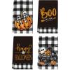 Artoid Mode Pumpkins Ghost Boo Truck Happy Halloween Kitchen Towels Dish Towels, 18×26 Inch Buffalo Plaid Decoration Hand Towels Set of 4