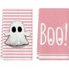 Artoid Mode Stripes Ghost Boo Halloween Kitchen Towels Dish Towels, 18×26 Inch Spider Web Decoration Hand Towels Set of 2(Pink)