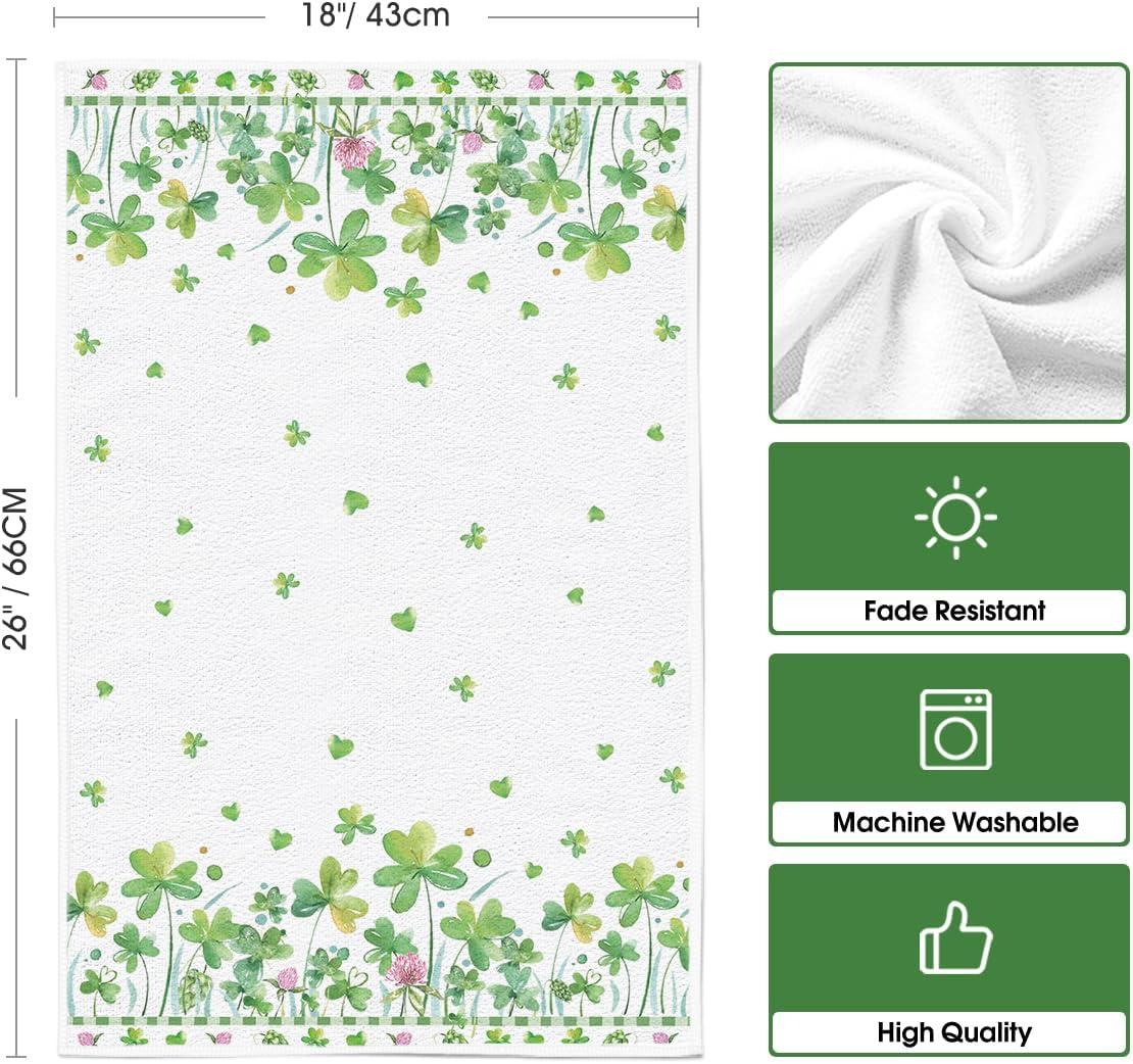 imageArtoid Mode Beige Shamrock Flower Heart St Patricks Day Kitchen Towels Dish Towels 18x26 Inch Farmhouse Spring Decoration Hand Towels Set of 2